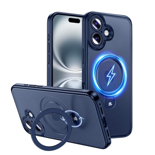 Magic John �Ή�iPhone 16 �p �P�[�X �ϏՌ� MagSafe�Ή� ���C�����X�[�d �X�^���h�t�� 360°��] ����~�� �Ή���phone16 �p �P�[�X ������ �J�����ی� TPU �Y���ɂ��� �z�R���t���ɂ��� �u���[