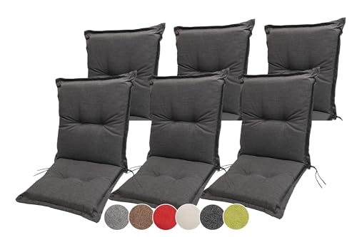 sunnypillow Stuhlauflagen Niedriglehner 100 x 50 (6er Set) - Gartenstuhlauflage Extra Dicke 9cm - Auflage für Gartenmöbel UV-Lichtecht, Wasserdicht - Outdoor Stuhlkissen für Gartenliegen - Anthrazit