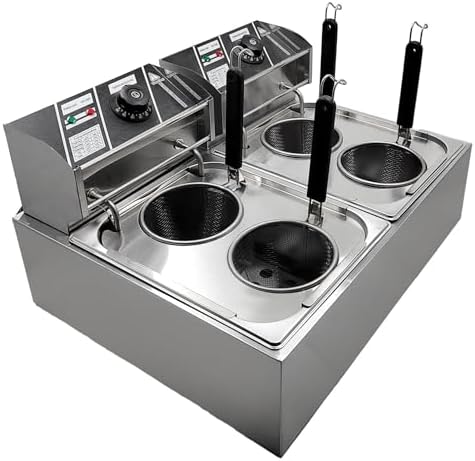 Commercial 1.5KW 2 Hole Noodle Cooking Machine - Electric Pasta Cooker with Removable Basket & Filter, Adjustable Temperature for Spaghetti, Dumplings & Fried Snacks