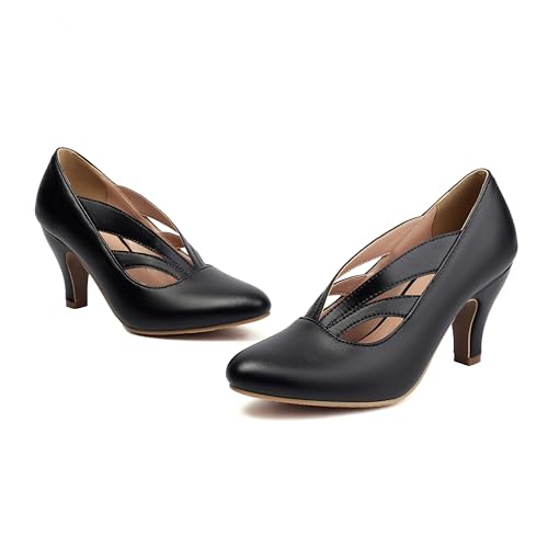 UniqueStride Women's Mary Jane Vintage Block Heels Closed Round Toe Slip On Victorian Pumps2