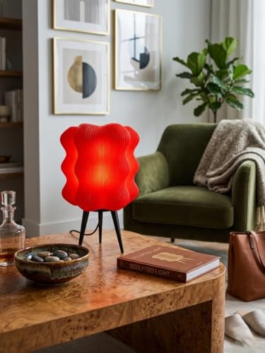 Image of Aura Modern Table Lamp for Bedroom | Premium PLA Decorative Bedside Light | Warm Ambient Night Lighting for Living Room Home Decor Office Study (Red Glow)