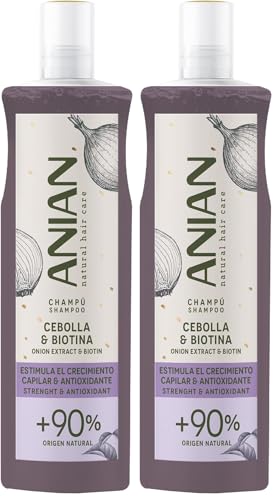 ANIAN - Champú Cebolla y Biotina, 400 ml, para Cabello Quebradizo, Estimula el Crecimiento del Pelo, Limpia en Profundidad y Fortalece la Estructura Capilar, No Huele a Cebolla (Paquete de 2)