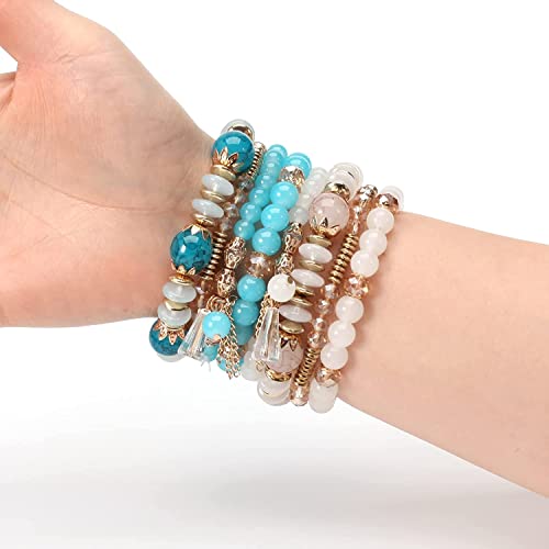 8 Packs Beaded Bracelet Bohe Multilayer Chain Tassel Stackable Charm Stretch Statement Bracelet Set #TOP1