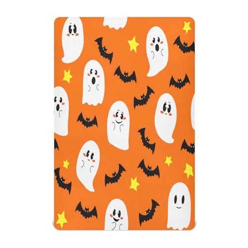 JUMBEAR Sábanas bajeras ajustables para cesta de Halloween, fantasmas y murciélagos, sábanas bajeras para cochecito de recién nacido, sábanas acogedoras y transpirables para cuna de bebé para niños y
