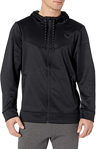 Amazon Brand - Peak Velocity Men's Quantum Fleece Full-Zip Loose-Fit Hoodie, torque red heather/black, XX-Large