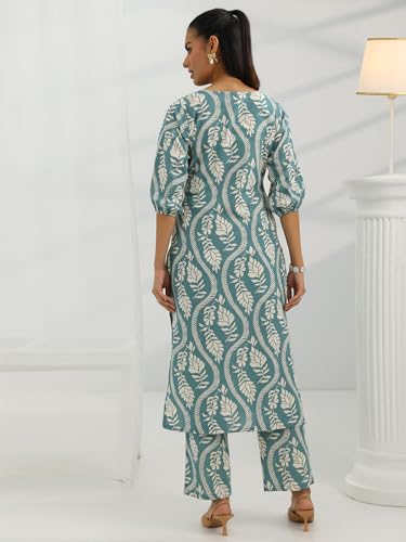Image of Libas Womens Printed Cotton Straight Kurta With Trousers | daily wear suit