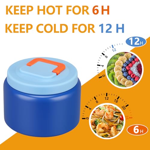 Image of PIQUEBAR 8oz Kids Thermo for Hot Food,Small Lunch Thermo Food Container Stainless Steel,Easy Open Wide Mouth Thermo for Hot Cold Food for Preschool Travel (Pure Blue)