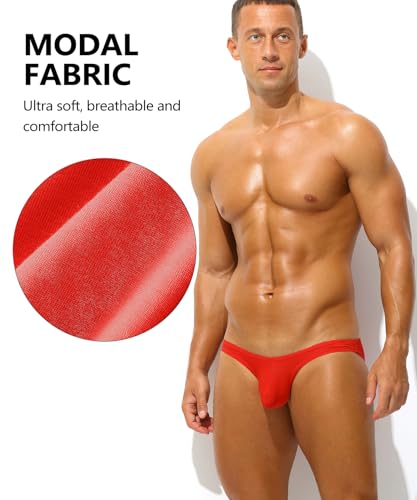 PAIZH Men's Low Rise Briefs Sexy Bikini Breathable Soft Bulge Pouch Modal Underwear