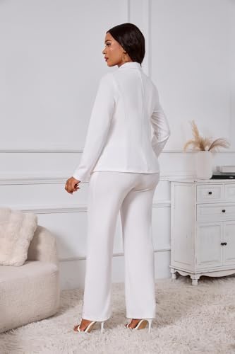 Ophestin Two Piece Sets for Women Blazer Double Breasted Long Sleeve Jacket Wide Leg Pants Suits Set Business Casual Outfits White XXL - Thumbnail 3