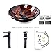 Puluomis Artistic Vessel Sink Bathroom Tempered Glass Vanity Round Bowl with Oil Rubber Bronze Faucet and Pop up drain Combo, Flame Red