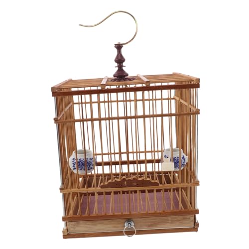 WEKAMOS Jaula para Pájaros de Bambú Carbonizado con Bandeja Extraíble Estable para Jilgueros y Zosterops Decoración Vintage para Interior y