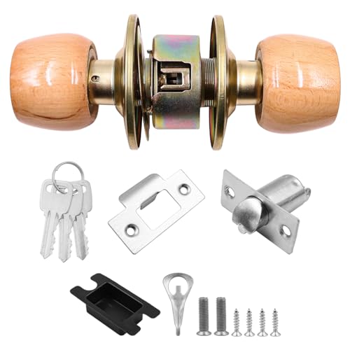 ZONADAH Entrance Beech Wood Ball Knob Set, 60mm Latch, Door Lock for Interior Doors with 3 Keys Locking Mechanism - Image 2