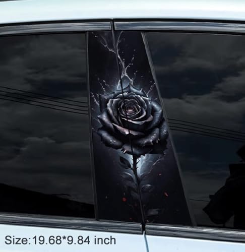 Image of 2pcs /1set Car B Pillar Sticker Decal Upgraded Vinyl Car Decals Body Side Stickers,Wolf Lions Rose Tigers Graphics Scratch Cover Large Sticker for Car Auto Van SUVs Trucks 19.6'' (Black Rose)