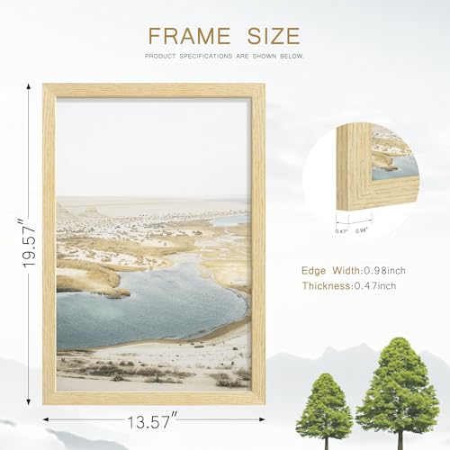 Image of 12x18 Picture Frame Set of 4, Natural Solid Wood Picture Frames, Display 12x18 Photos without Mat, Horizontal or Vertical Wall Mounting Poster Frame, Oak Wood Grain