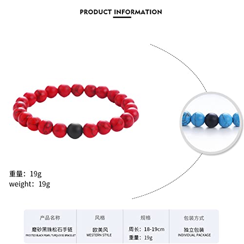 2Pcs Matte Lava Rock Volcanic Stone Beads Stretch Bracelet Stacking Frosted Gemstone Turquoise Seed Bracelet Matching Relationship Long Distance for Women Men Meditation Relax Anxiety Jewelry-style B - Image 3