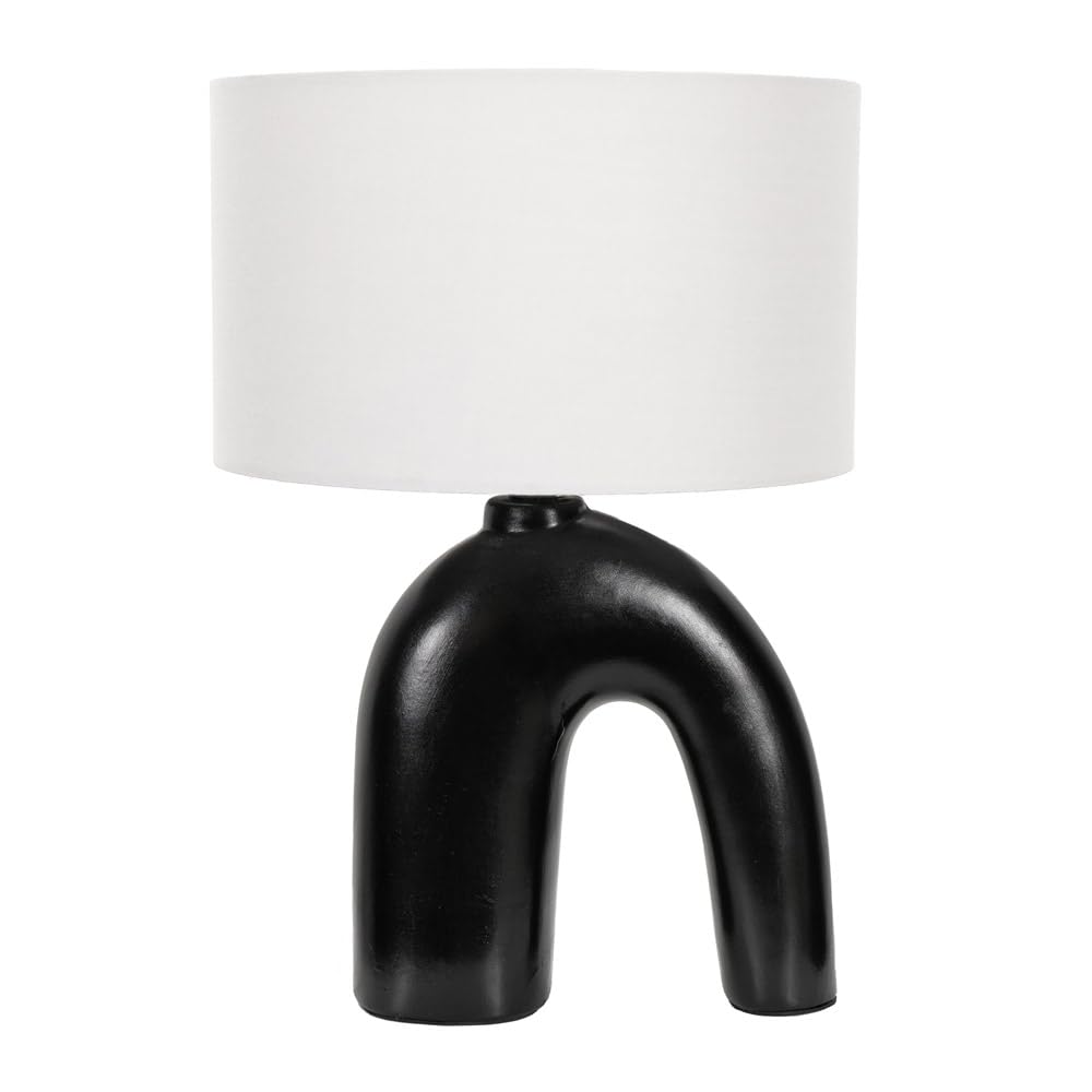 Valuelights White | Lia Fabric Drum Lamp Shade Black Arch Abstract Ceramic Table Lamp And Bulb | Table Lamps, Home Décor & Improvement Essential | Light Bulb Included