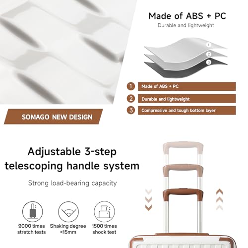 Somago Carry On Luggage 20 Inch Airline Approved PC ABS Hardside Lightweight 2 Piece Suitcase with Spinner Wheels TSA Lock YKK Zippers Woven Pattern (13"/20", White)3