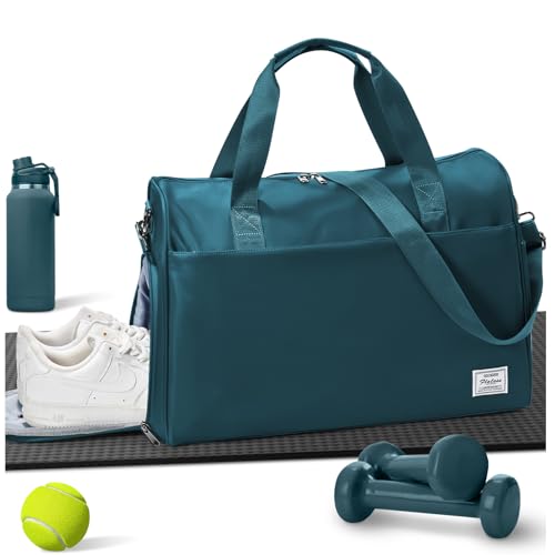 Image of Travel Duffel Bags for Women Mens, Weekender Bag with Shoe Compartment Carry on Overnight Bag with Laptop Compartment Personal Item Travel Bag Gym Bag Hospital Bag Peacock Blue
