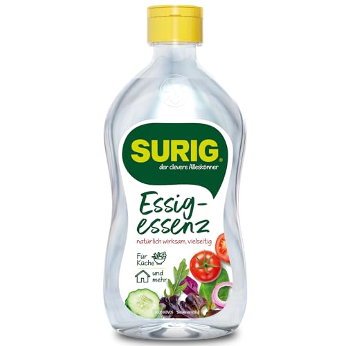 SURIG Essigessenz 400ml mit 25% Essigsäure - 100% pflanzlicher Essig zum Reinigen und Entkalken in Küche und Haushalt - Lebensmittelqualität zum Kochen und Einlegen - 100% vegan