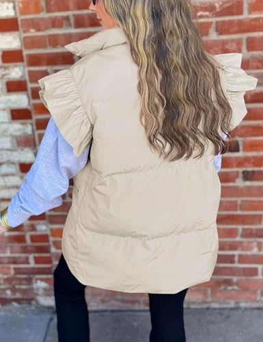 Womens Ruffle Sleeve Puffer Vest Padded Gilet Jacket Sleeveless Quilted Outwear Coat2