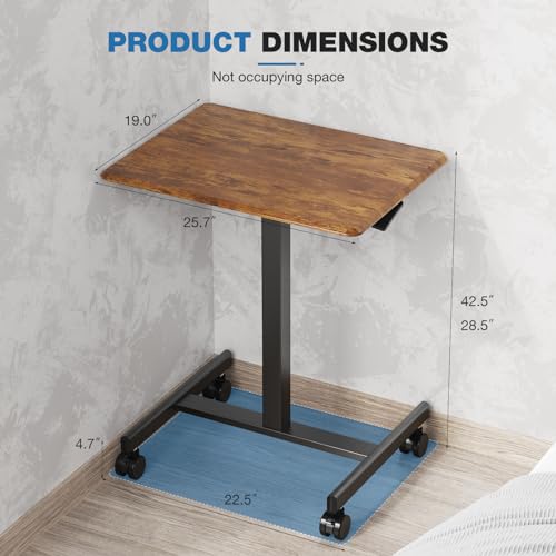 Image of OLIXIS Mobile Standing Desk with Wheels Small Rolling Laptop Desks Portable Pneumatic Adjustable Height Sit Stand Table Computer Workstation for Home Office Rustic Brown