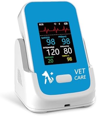 Veterinary Blood Pressure Monitor for Dog,Wireless Rechargeable 6 Parameters Animal Vital Signs Monitor,Accurate Bluetooth Veterinary Pulse Oximeter with Free APP for Family Clinic Use