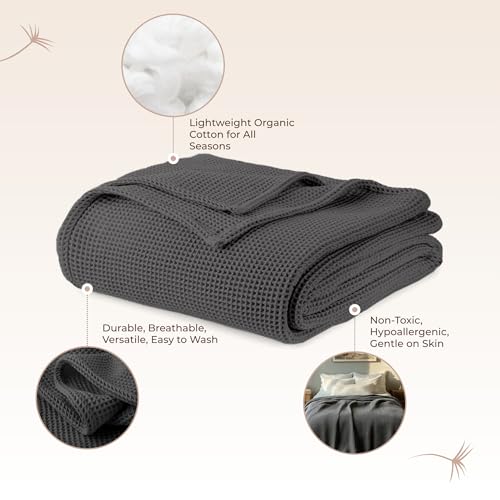 Image of 100% Organic Cotton Blanket - Soft Breathable Cotton Waffle Blanket Twin Size for All Seasons - Luxury 320GSM Cozy Warm Lightweight 100% Cotton Fairtrade Certified (60x90, Gray)