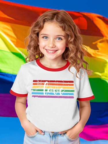 Image of Ithalt Kids Pride Shirts for Girls Boys LGBTQ Tshirt Rainbow Graphic Tee Shirt Litter Girls LGBT Gay Pride Tops 5-14y
