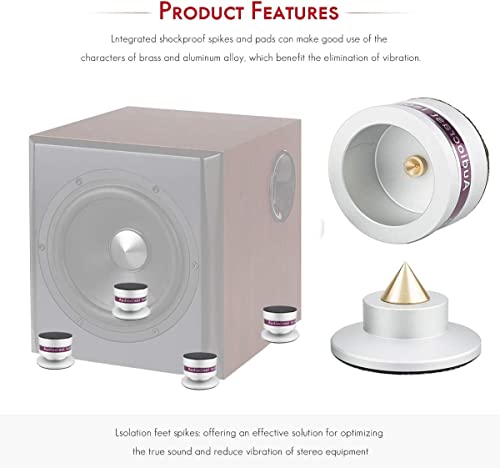 Tertullus 4 Pcs Aluminum Speaker Spike+Speaker Isolation Feet Top Pad Turntable Isolation Feet For Amplifier Speaker Turntable Player Subwoofer Silver #TOP1