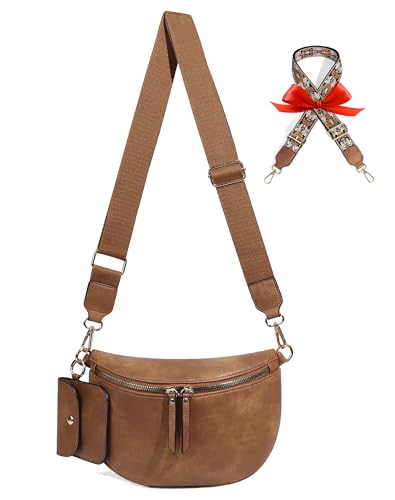 Fashionable Checkered Crossbody Bum Bag for Women - Large Capacity Fanny Pack, Belt Bag Sling Bag, Durable PU Leather, Stylish for Travel & Daily Use (Brown)