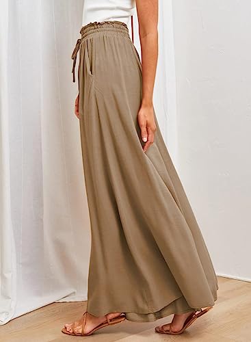 Image of Dokotoo Pants for Women Casual Elastic Waist Wide Leg Pants with Pockets
