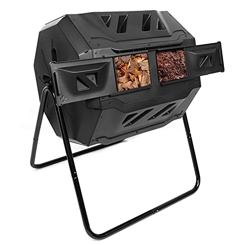 Dripex Tumbling Compost Bin 160L Dual Chamber Rotating Composter Compost Tumbler Tumbling Composter BPA Free Create Fertile Soil Aerating Compost Tumbler Bin Black