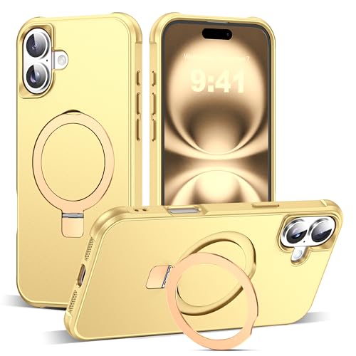 SKYLMW Compatible with iPhone 16 Plus Case with Invisible Magnetic O-Ring Stand Military-Grade Case for iPhone 16 Plus 6.7" [Compatible with Mag-Safe][Great Grip Feeling], Gold by SKYLMW - Used condition - US$21.37