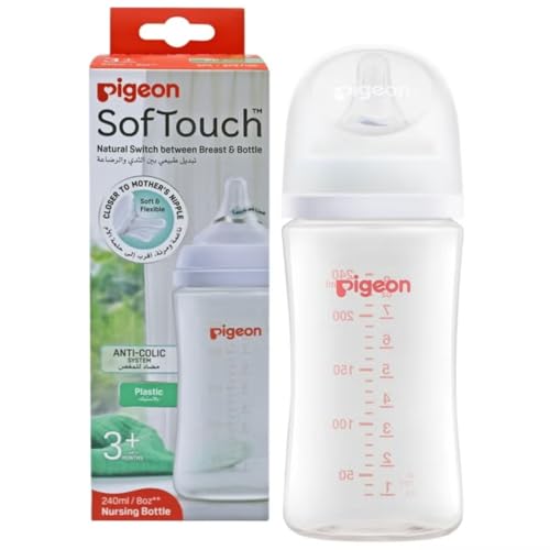 Pigeon Softouch Wide Neck Peristaltic PLUS Nursing Bottle Medium Nipple Size BPA Free 3 + Months 240ml