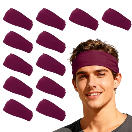 YELARXI Sport Headbands for Men, Workout Headbands Stretchy Sweatband Absorbent Head Bands 2 Pcs & Deep Purple - Fitting for(Men Women/Yoga/Sports/Running/Fitness/Cycling)