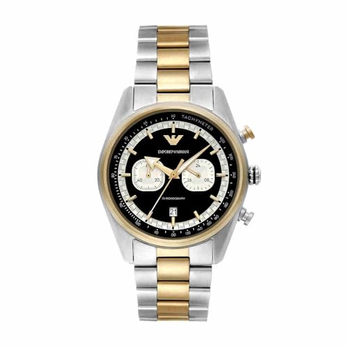 EMPORIO ARMANI Watch for Men, Quarz-Chronographenwerk mit 2 Hilfszifferblättern und 42mm Gehäusegröße mit Edelstahlarmband