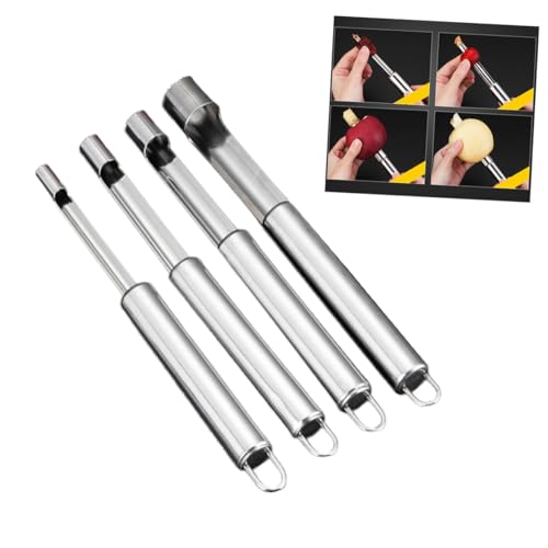 CIYODO 4 pièces Vide-Pommes Acier Inoxydable Rondes Manche Ergonomique Outil Cuisine Retrait Rapide Noyau Pommes Poires Polyvalent