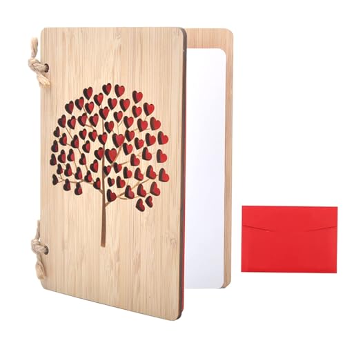 Tarjeta de felicitación de madera hecha a mano, 15 x 11 x 1 cm, tarjeta de invitación cortada con láser, tarjeta de regalo adecuada para el día de San Valentín, día de la madre, aniversario