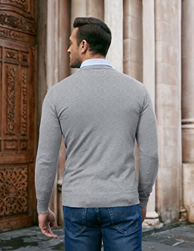 Coofandy Mens Cotton Sweater V Neck Casual Cable Knit Long Sleeves Pullover Tops Light Grey thumb #2