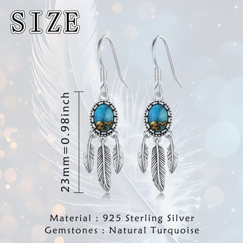 Natural Turquoise Earrings for Women Dangling 925 Sterling Silver Blue Vintage Native American Western Jewelry Women's Pendant Earrings Turquoise Gifts for Mother or Sister2