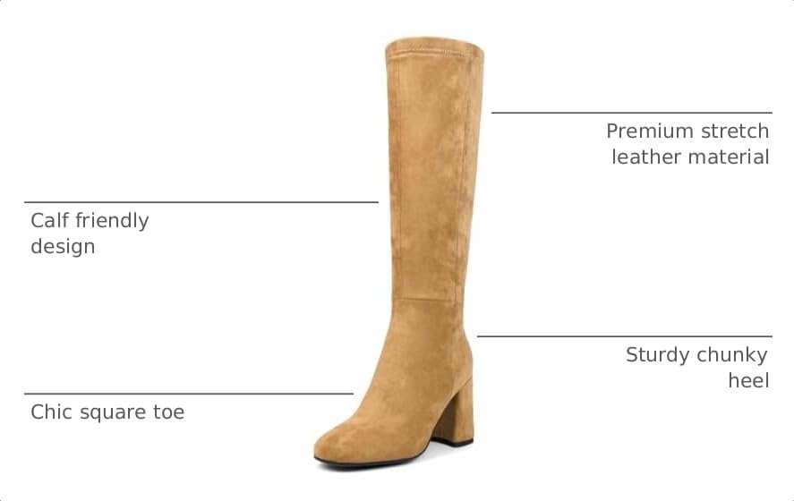Image of Women's Knee High Boots Faux Leather Square To Tall Boots Fashion Chunky Block Heel Long Boots with Side Zip
