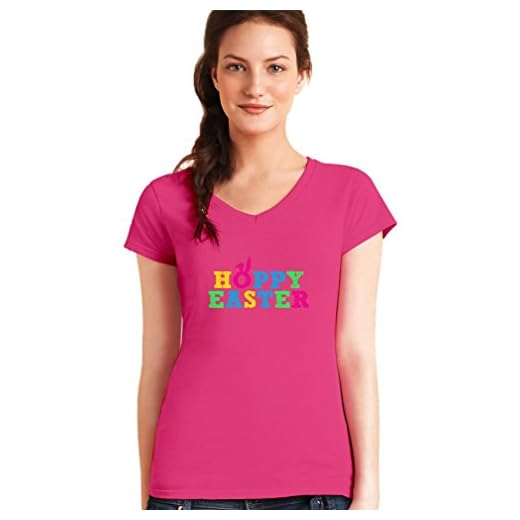 Hoppy påsk – glad påsk rolig söt semester v-ringad kvinnor anpassad topp t-shirt