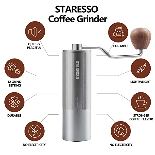 Manual Coffee Grinder,Stainless Steel Staresso Hand Coffee Bean Grinder Travel Espresso Burr Bean Grinder Camping Herb Spice Coffee Maker Grinder For Drip Coffee,Espresso,French Press,Turkish Coffee #TOP1