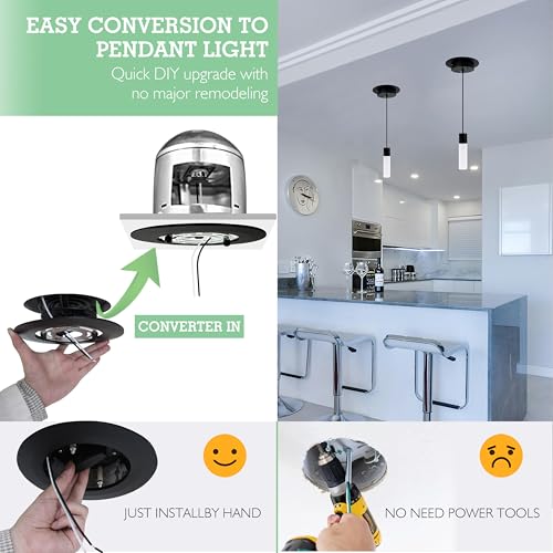 Image of Soliseed 5 /6 inch Recessed Can Light Conversion Kit to Pendant, Black,1 Pack | Instant Recessed Converter for Pendant Lighting, No Tools Needed, Fan compatible, E26 Socket for Kitchen, Island & Bedroom