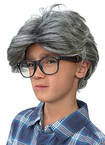 Witty Emporium Old Man Wig Child Size Costume Wig Gray Grey Silver Old Person Hair Grandpa Gramps Dad Politician Comic Kids Accessory Ages 5+ Boys and Girls