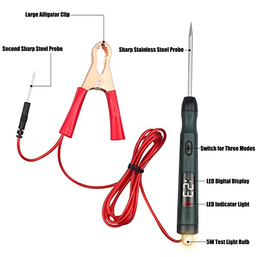 P50 Digital Led Bulb Automotive Circuit Tester, 5-30V Est Light With Switch Alligator Clip Dual Sharp Stainless Probes, Auto Electric Test Pen Tools #TOP2