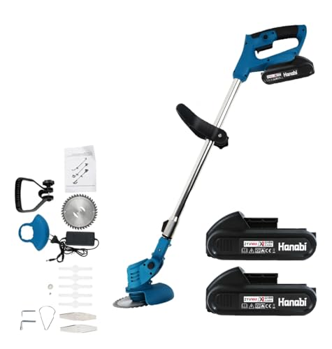 Hanabi Roçadeira Eletrica a Bateria Cortador de Grama Sem fio 21V 2,0 Ah com 2 Baterias 350W 12500RPM portátil Recarregável Roçadeira