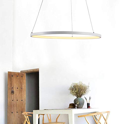 Moderner Leuchter, modernes hängendes Licht, runde Form LED justierbares hängendes Licht mit justierbarer Höhe für Küche-Insel, Esszimmer, Schlafzimmer, Wohnzimmer, 24W, warmes Weiß 3000K Cover