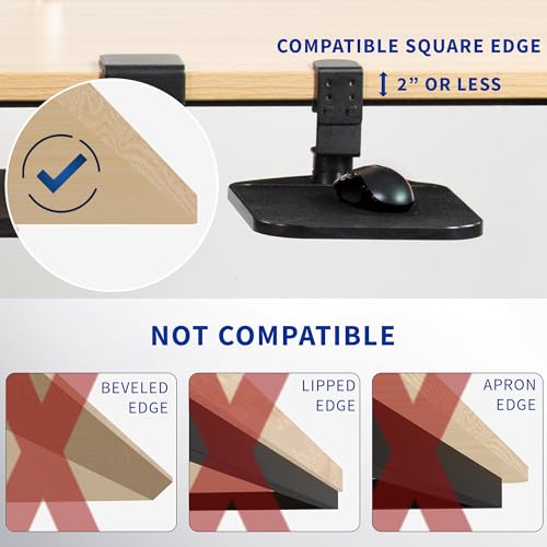 Image of VIVO Black Clamp-on Mouse Pad Holder Platform, MOUNT-MS01A | Adjustable Under Desk 360 Rotating Tray Rest Extension Attachment, Fits up to 2 inch Desktops