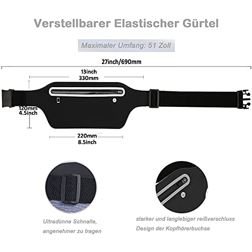 CareHabi - Hüfttasche, wasserdichte Sport Bauchtasche, Laufgürtel Damen Herren für Handy,leichte,verstellbare Lauftasche mit Reißverschluss, Joggen, Fitness und Outdoor-Aktivitäten